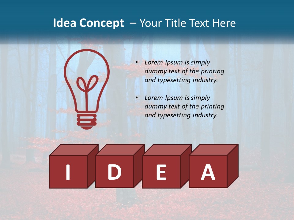 A Blue Forest With Red Leaves On The Ground PowerPoint Template