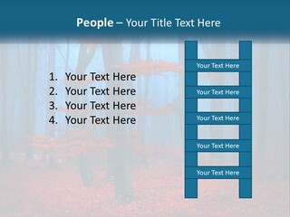 A Blue Forest With Red Leaves On The Ground PowerPoint Template