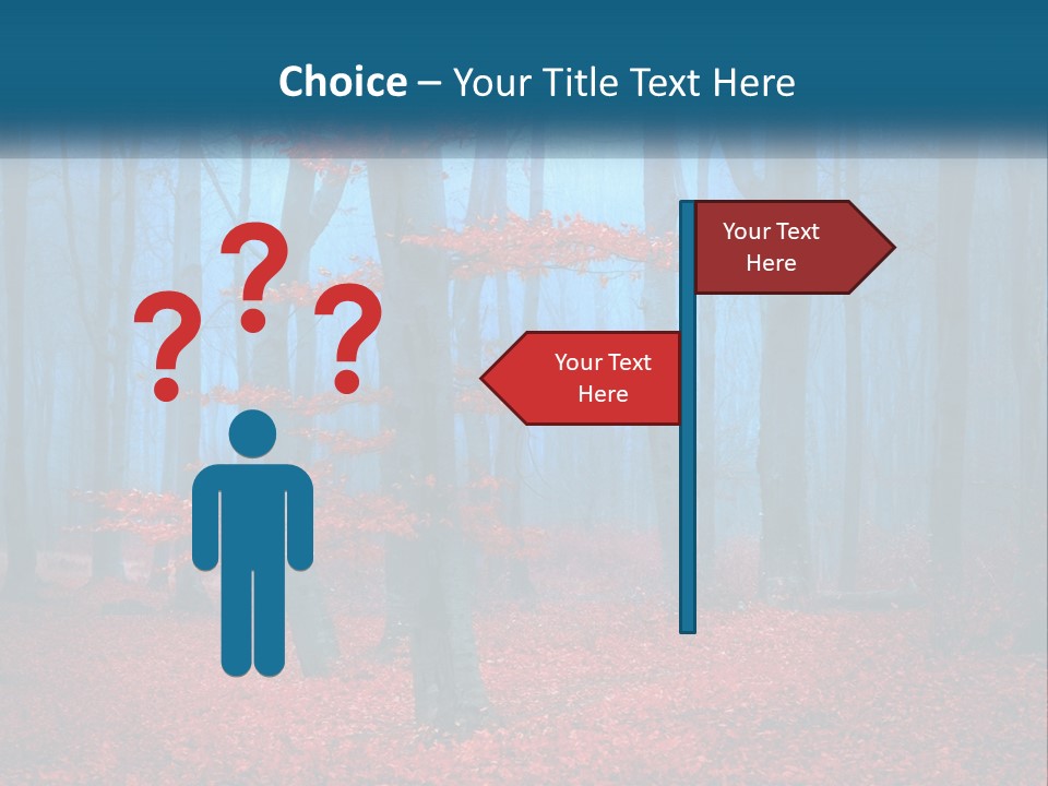 A Blue Forest With Red Leaves On The Ground PowerPoint Template