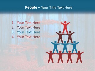 A Blue Forest With Red Leaves On The Ground PowerPoint Template