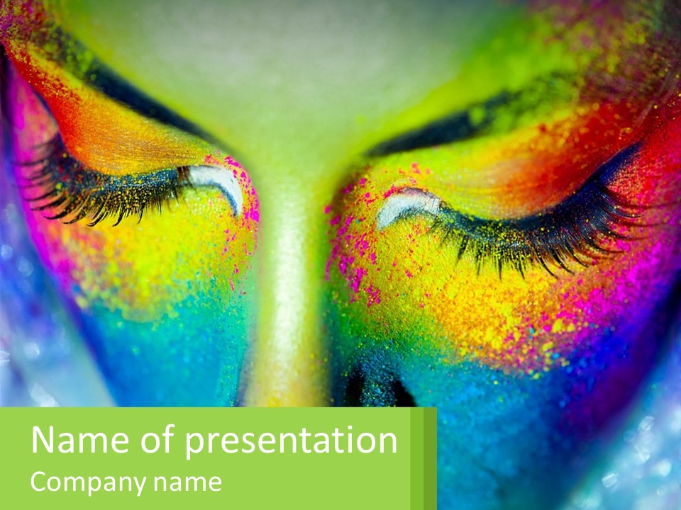 A Woman's Colorful Makeup Is Featured In This Powerpoint Presentation PowerPoint Template