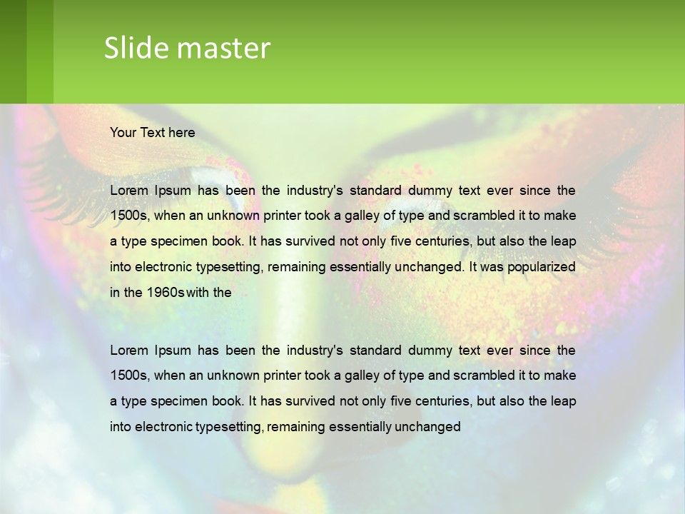 A Woman's Colorful Makeup Is Featured In This Powerpoint Presentation PowerPoint Template