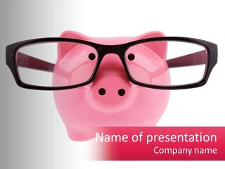A Piggy Bank With Glasses On Top Of It PowerPoint Template