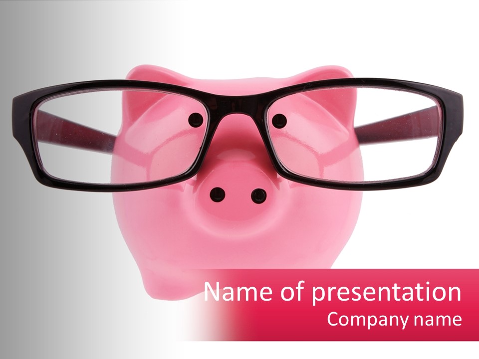 A Piggy Bank With Glasses On Top Of It PowerPoint Template