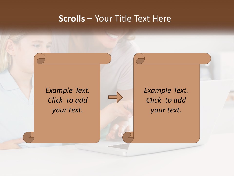 A Woman And A Child Are Looking At A Laptop PowerPoint Template