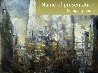 A Painting Of A Factory With Smoke Coming Out Of It PowerPoint Template