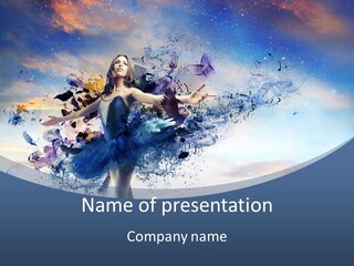 A Woman In A Blue Dress Is Surrounded By Butterflies PowerPoint Template