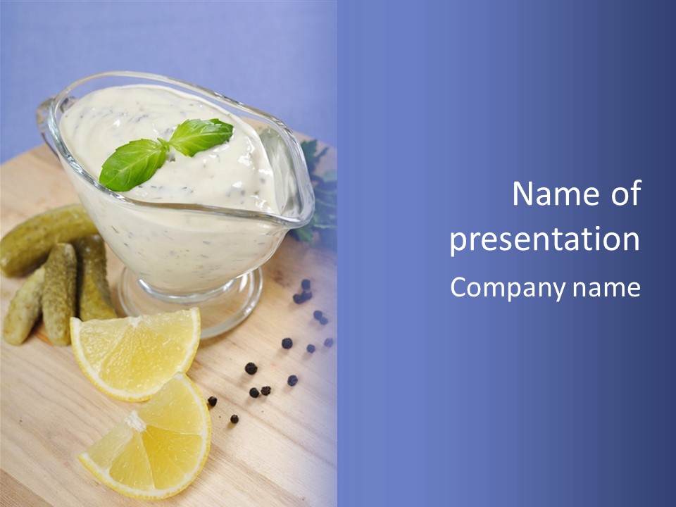 A Bowl Of Yogurt With Lemon Slices On A Cutting Board PowerPoint Template