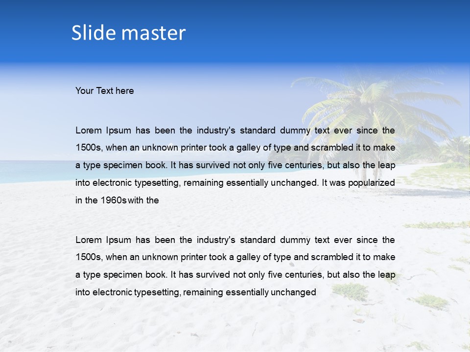 A Palm Tree On A Beach With Blue Water In The Background PowerPoint Template