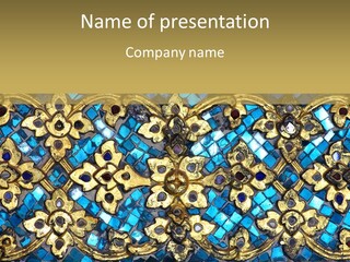 A Blue And Gold Background With A Gold Border PowerPoint Template