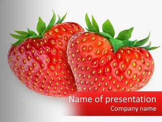 Two Strawberries With Green Leaves On A White Background PowerPoint Template