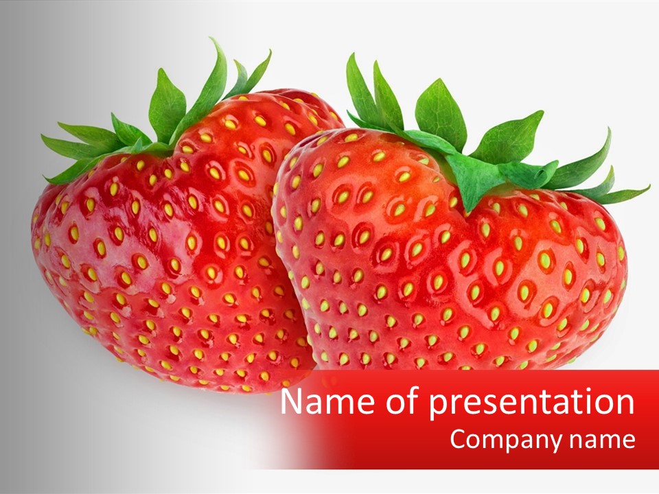 Two Strawberries With Green Leaves On A White Background PowerPoint Template