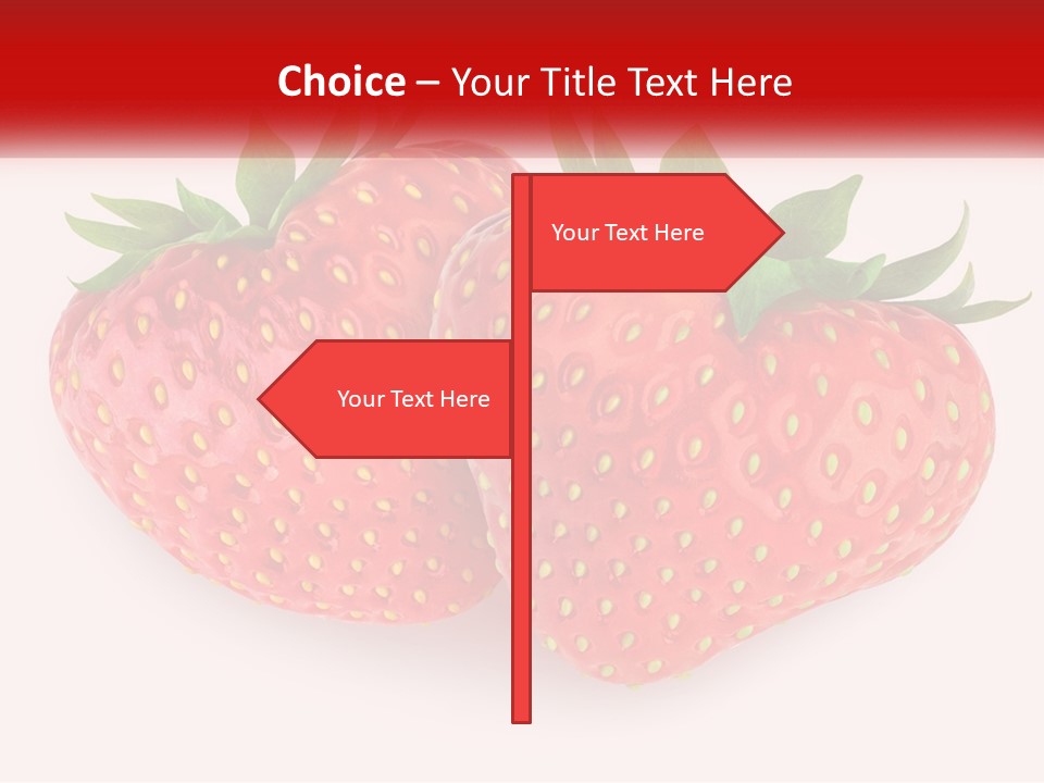 Two Strawberries With Green Leaves On A White Background PowerPoint Template