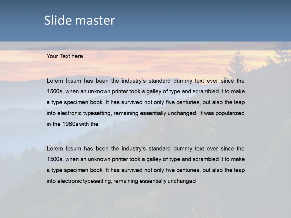 A Sunset Over A Mountain Range With Trees In The Foreground PowerPoint Template