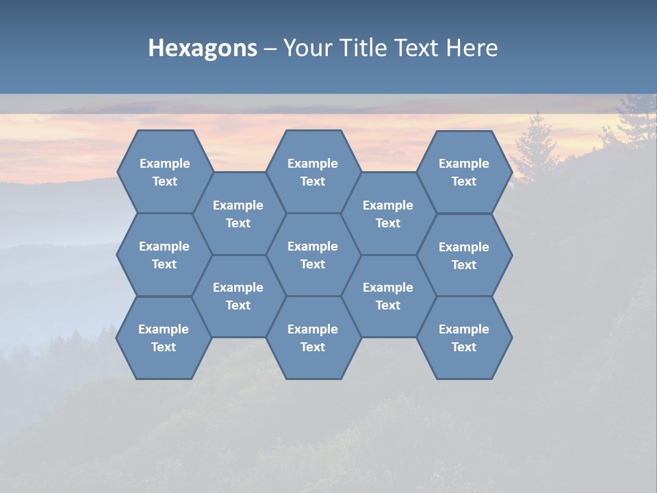 A Sunset Over A Mountain Range With Trees In The Foreground PowerPoint Template