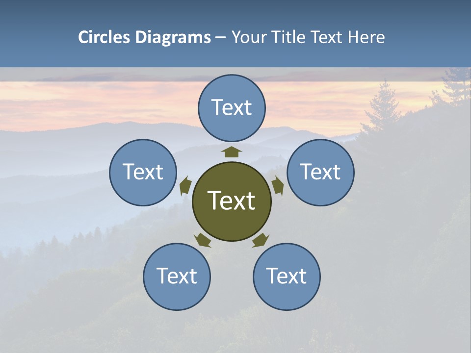 A Sunset Over A Mountain Range With Trees In The Foreground PowerPoint Template