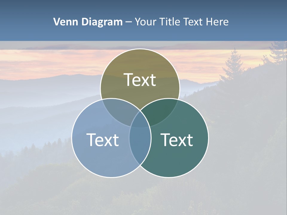 A Sunset Over A Mountain Range With Trees In The Foreground PowerPoint Template