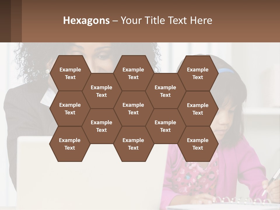 A Woman And A Little Girl Sitting At A Table In Front Of A Laptop Computer PowerPoint Template