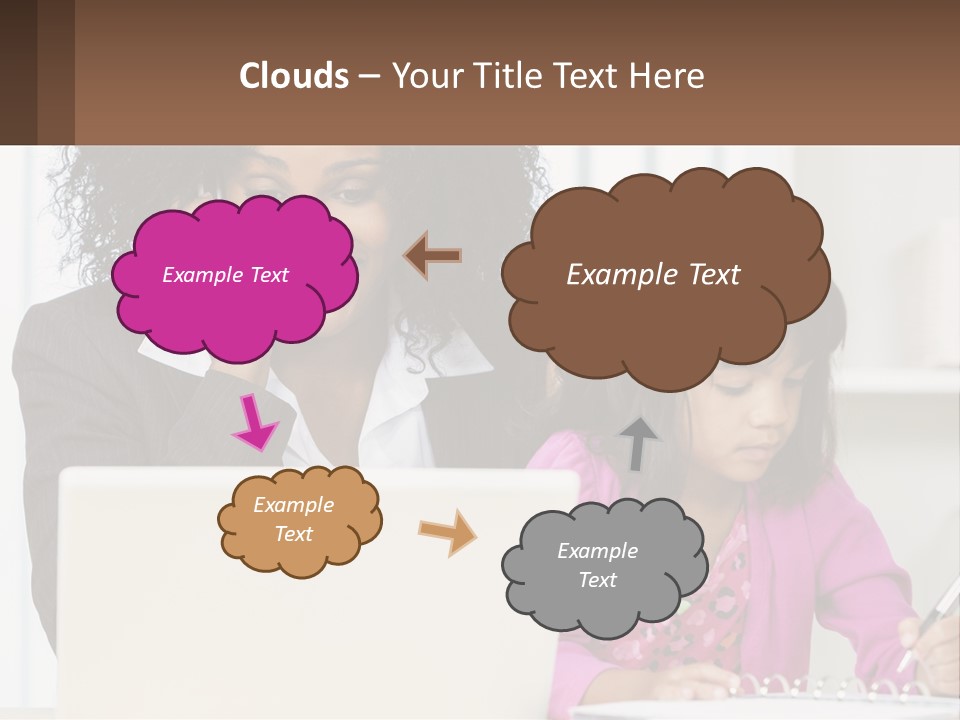 A Woman And A Little Girl Sitting At A Table In Front Of A Laptop Computer PowerPoint Template