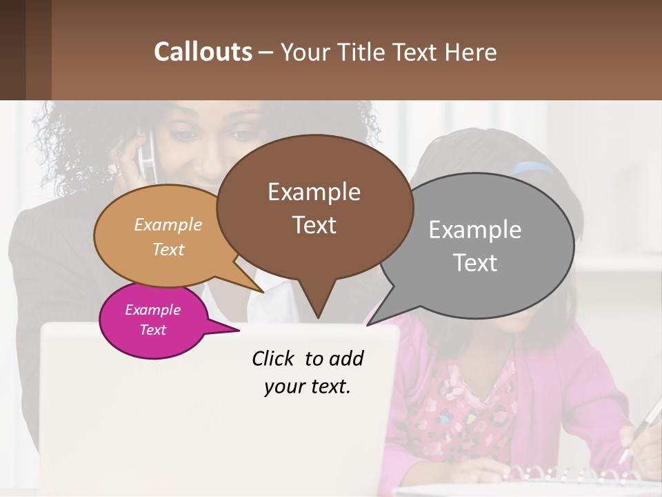 A Woman And A Little Girl Sitting At A Table In Front Of A Laptop Computer PowerPoint Template