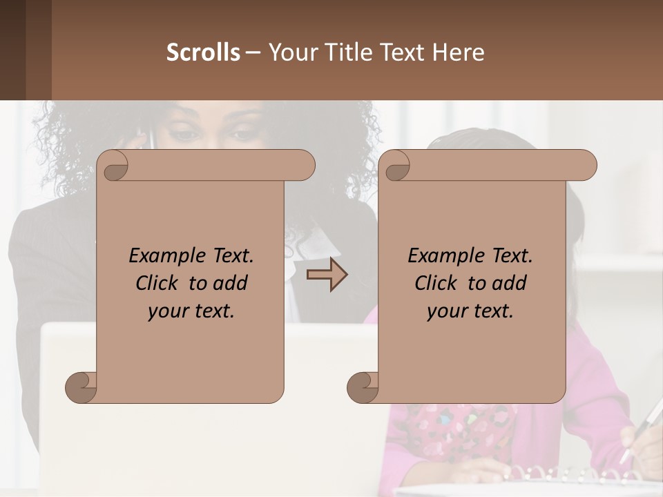 A Woman And A Little Girl Sitting At A Table In Front Of A Laptop Computer PowerPoint Template