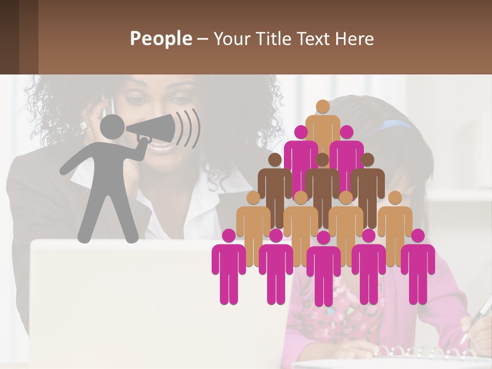 A Woman And A Little Girl Sitting At A Table In Front Of A Laptop Computer PowerPoint Template