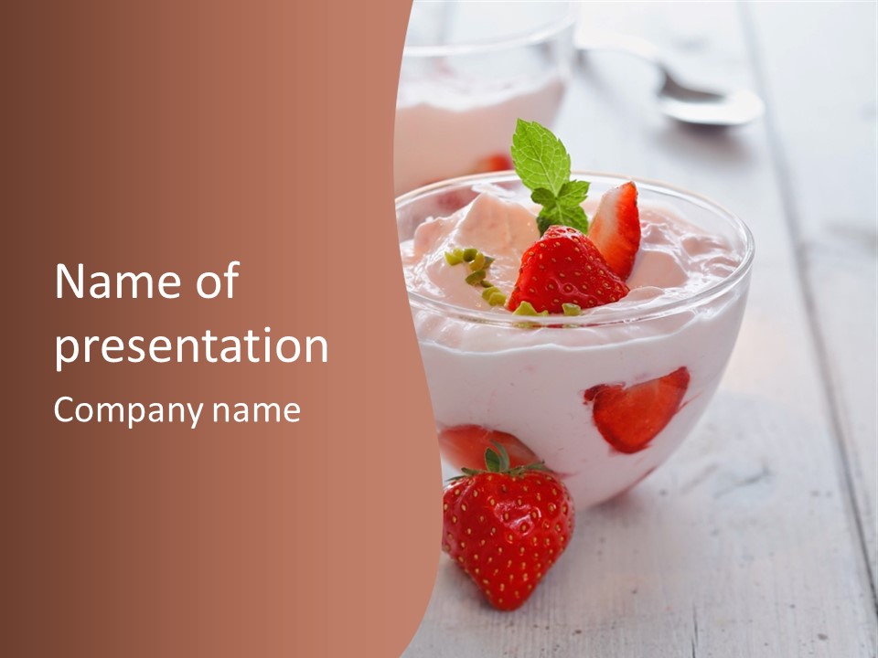 A Bowl Of Yogurt With Strawberries On A Table PowerPoint Template