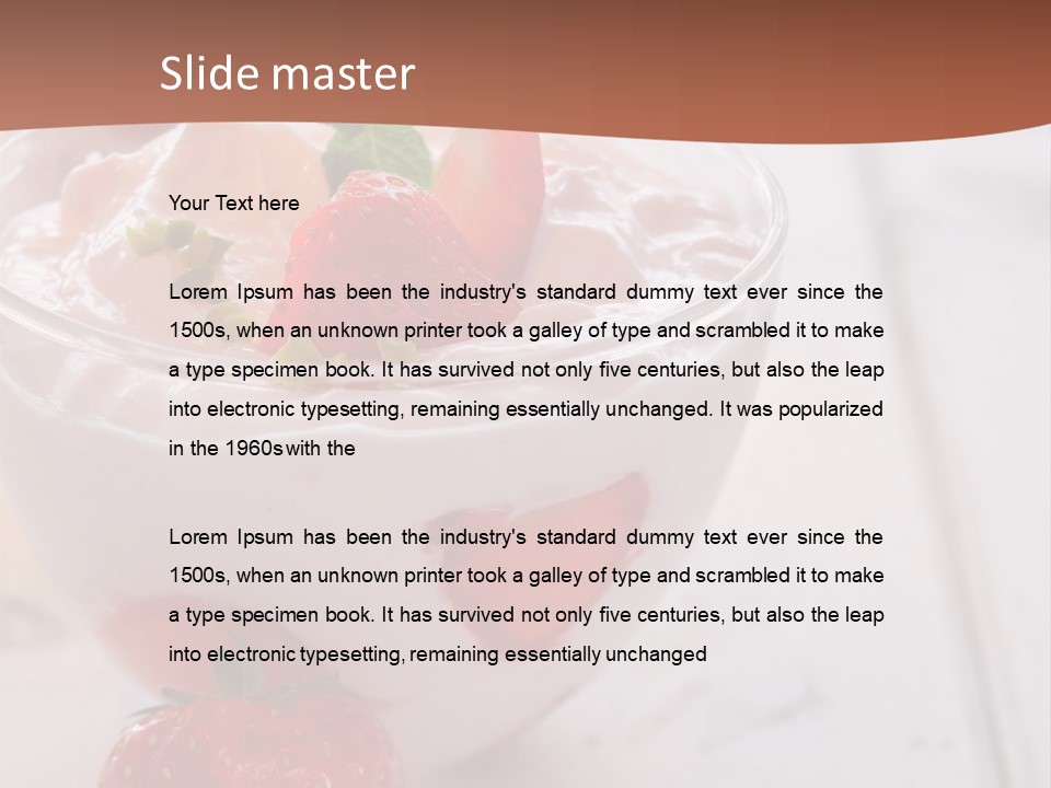 A Bowl Of Yogurt With Strawberries On A Table PowerPoint Template