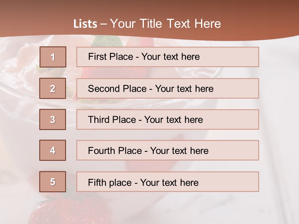 A Bowl Of Yogurt With Strawberries On A Table PowerPoint Template