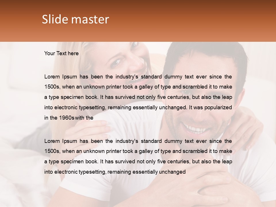 A Man And Woman Laying On A Bed Smiling PowerPoint Template