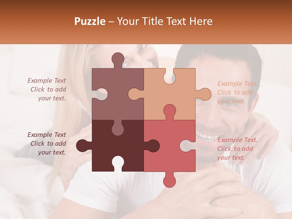 A Man And Woman Laying On A Bed Smiling PowerPoint Template