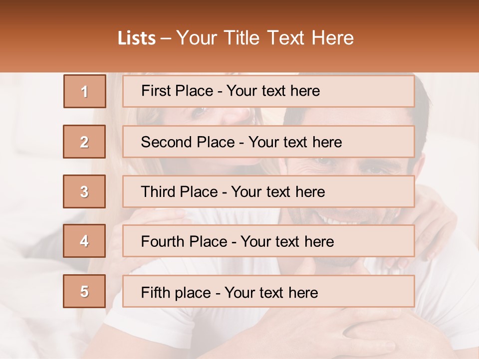 A Man And Woman Laying On A Bed Smiling PowerPoint Template