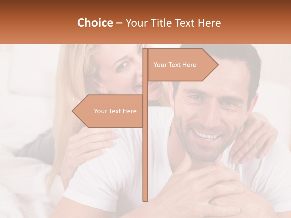 A Man And Woman Laying On A Bed Smiling PowerPoint Template