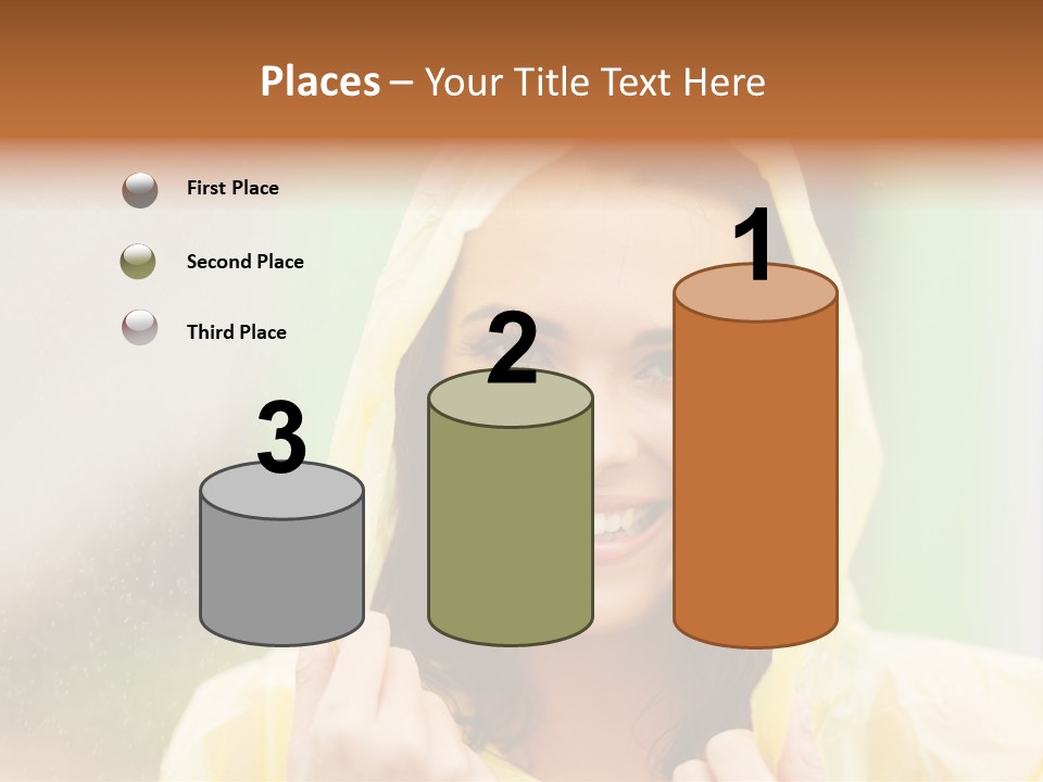 A Woman In A Yellow Raincoat Is Smiling PowerPoint Template