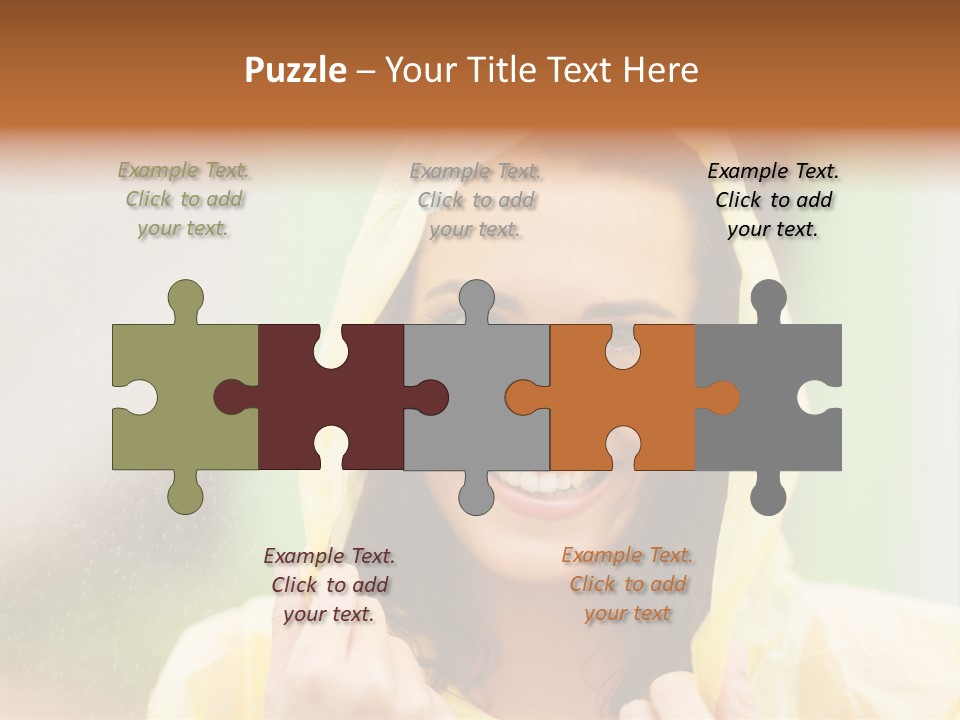 A Woman In A Yellow Raincoat Is Smiling PowerPoint Template