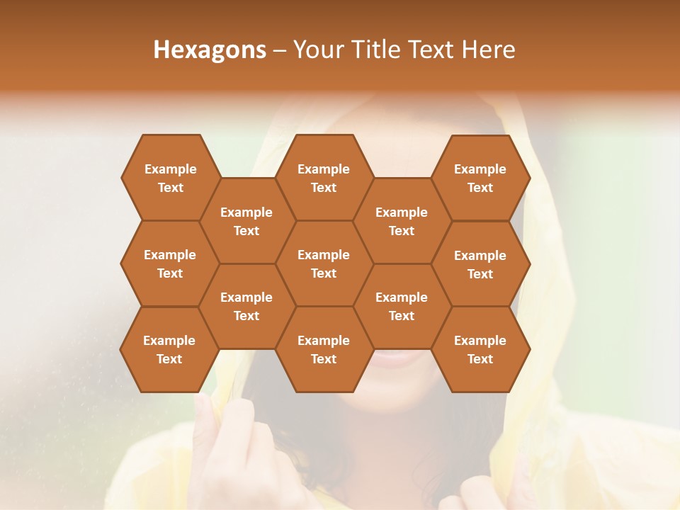 A Woman In A Yellow Raincoat Is Smiling PowerPoint Template