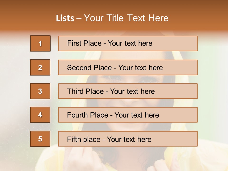 A Woman In A Yellow Raincoat Is Smiling PowerPoint Template