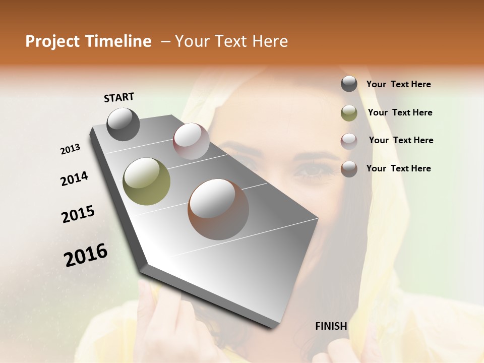 A Woman In A Yellow Raincoat Is Smiling PowerPoint Template