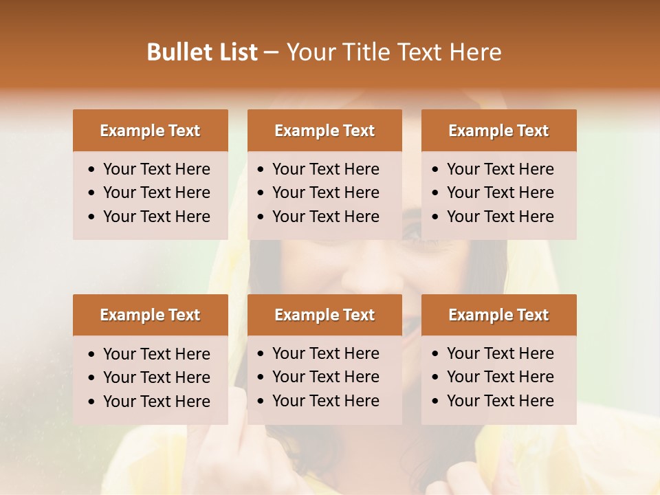 A Woman In A Yellow Raincoat Is Smiling PowerPoint Template