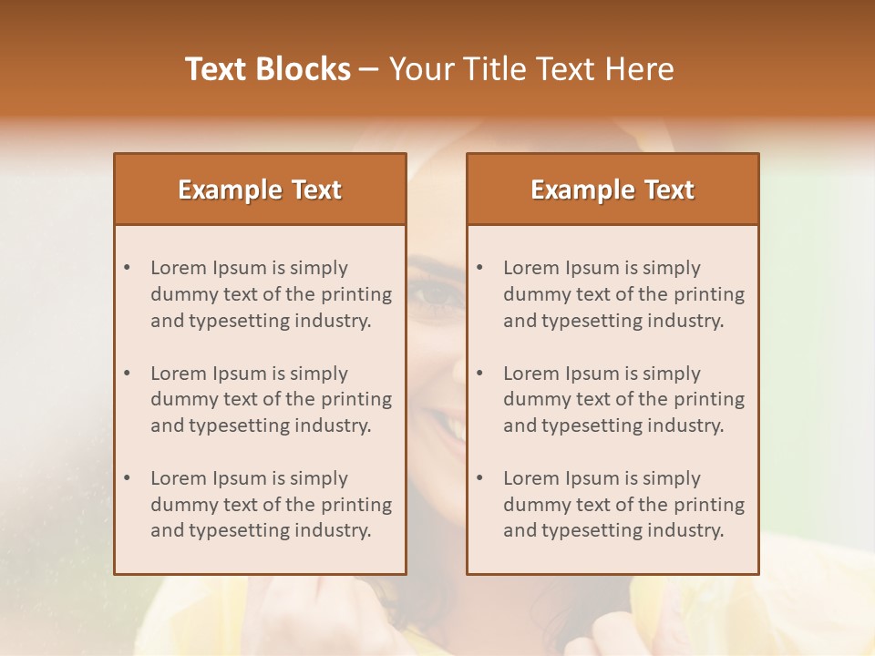 A Woman In A Yellow Raincoat Is Smiling PowerPoint Template