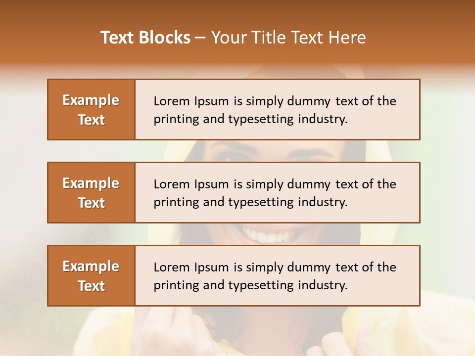 A Woman In A Yellow Raincoat Is Smiling PowerPoint Template