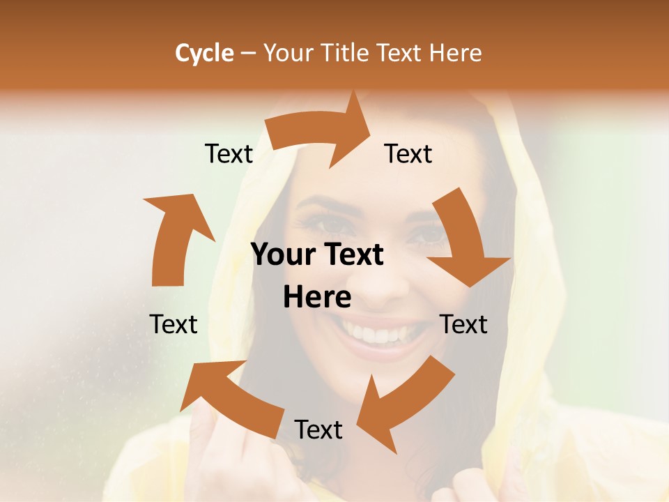 A Woman In A Yellow Raincoat Is Smiling PowerPoint Template