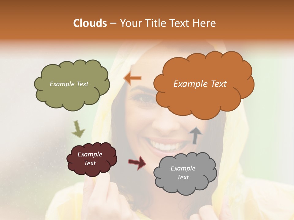 A Woman In A Yellow Raincoat Is Smiling PowerPoint Template