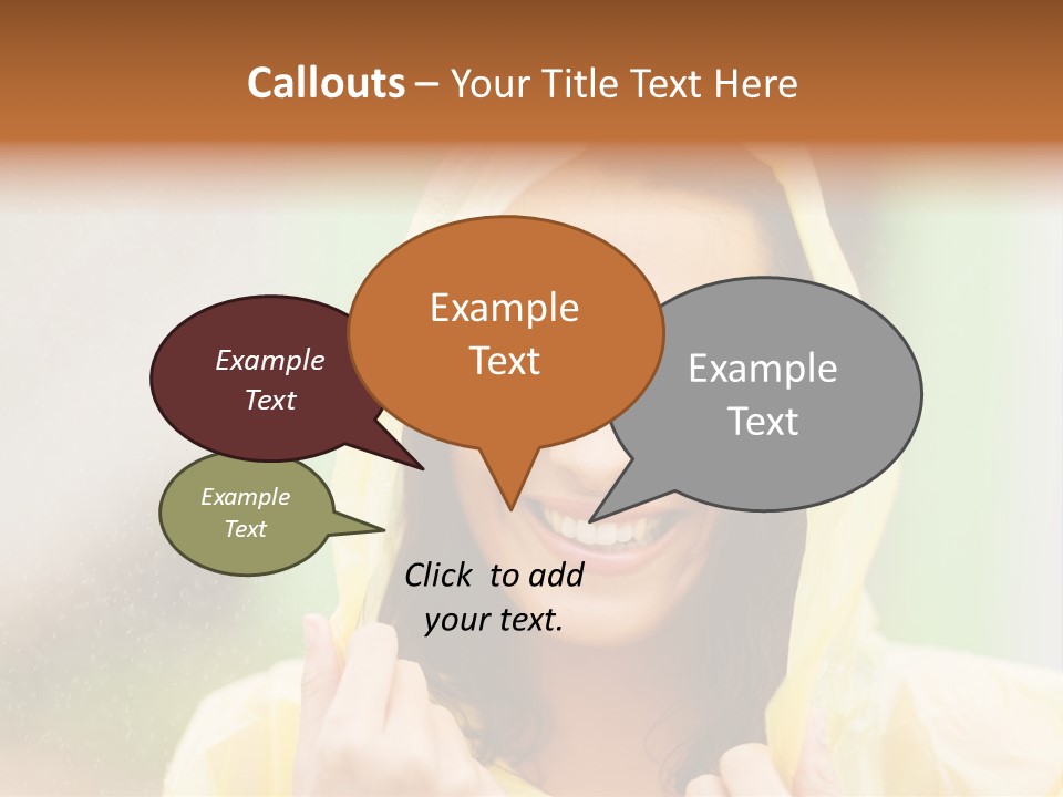 A Woman In A Yellow Raincoat Is Smiling PowerPoint Template