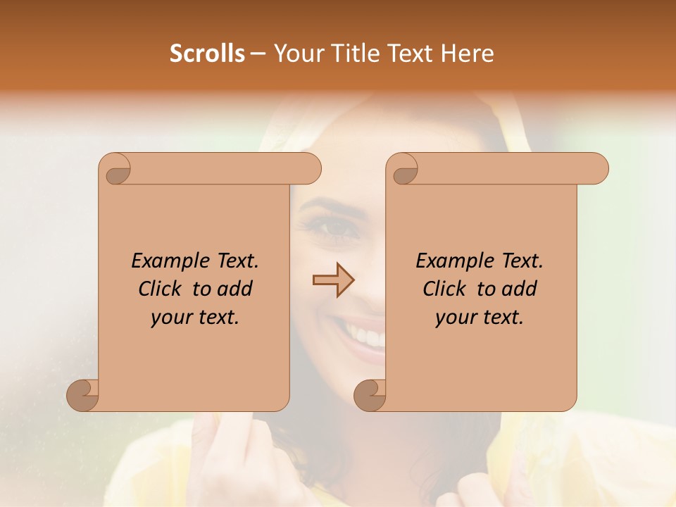 A Woman In A Yellow Raincoat Is Smiling PowerPoint Template