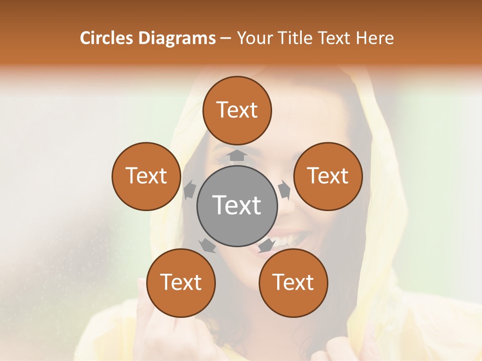 A Woman In A Yellow Raincoat Is Smiling PowerPoint Template