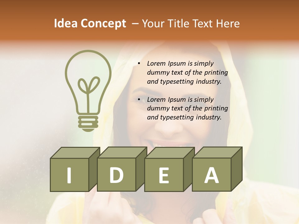 A Woman In A Yellow Raincoat Is Smiling PowerPoint Template