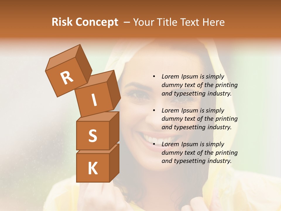 A Woman In A Yellow Raincoat Is Smiling PowerPoint Template