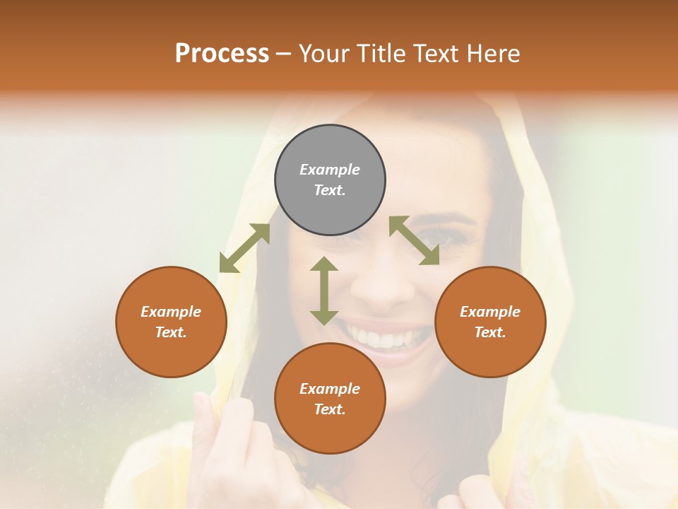 A Woman In A Yellow Raincoat Is Smiling PowerPoint Template