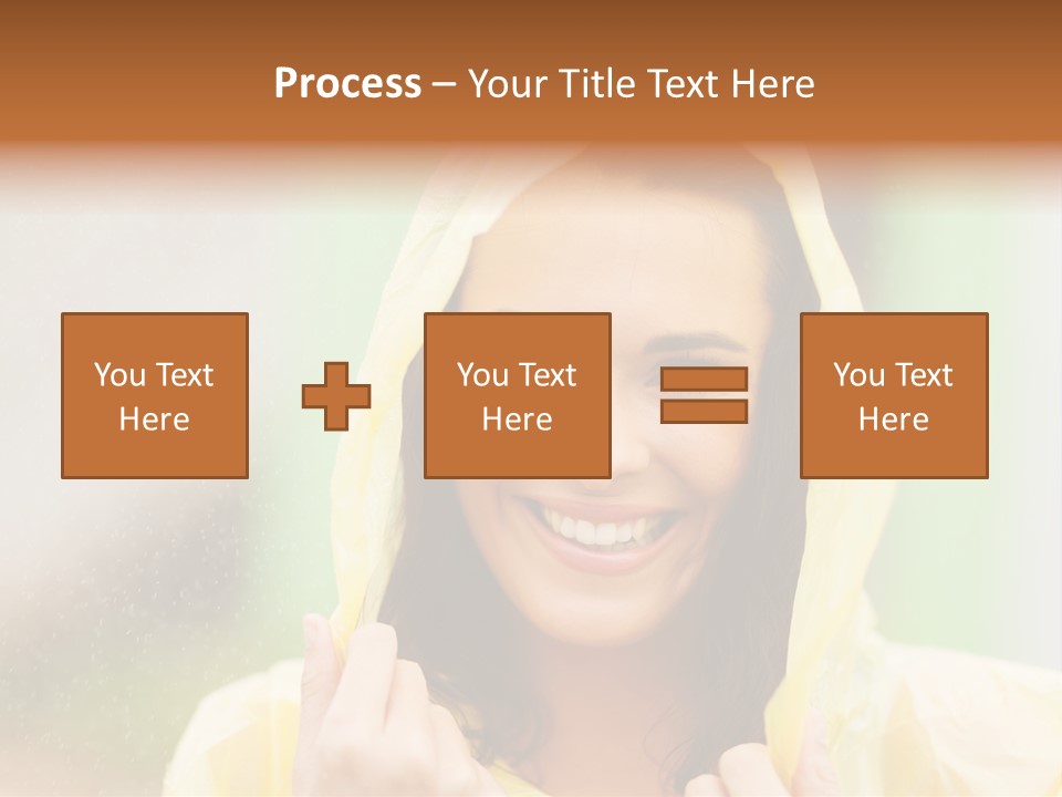 A Woman In A Yellow Raincoat Is Smiling PowerPoint Template